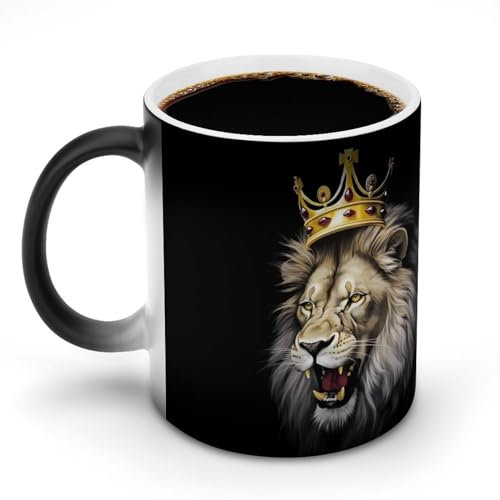 Oudrspo Style Lion King Funny Color Changing Coffee Mug Hot Heat Sensitive Cup with Handle Ceramic Mugs 11 Oz