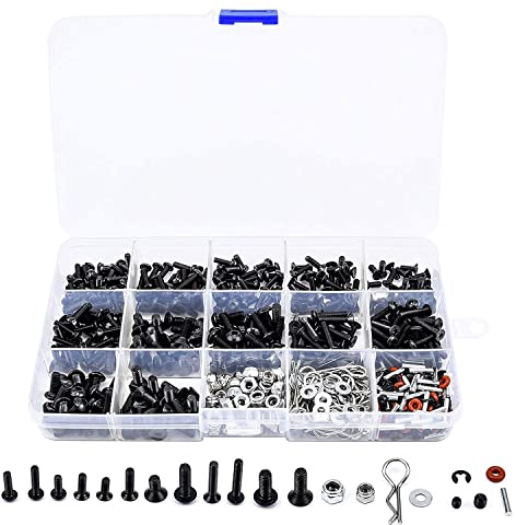 ZyfroaaQ 500PCS RC Car Screws Kit M3 Hex Screws Nut Shell Buckle RC Repair Tool Kit for Arrma 1/8-1/16 Scale RC Cars