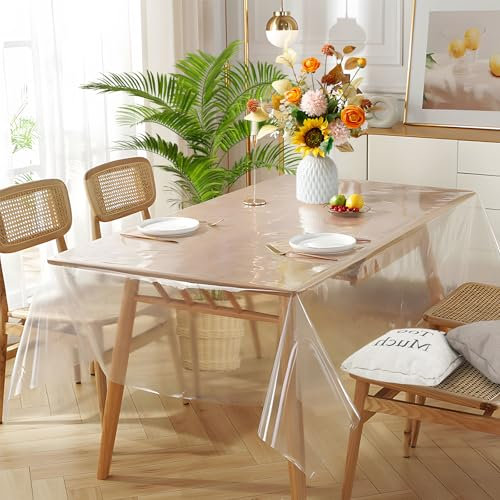 Tischdecke Transparente 180x140CM - Durchsichtige tischdecke 0,15mm Stärke, Transparente Tischfolie Meterware, Wasserdicht & Fettabweisend, Abwaschbare Schutzfolie mit Präzisionskante