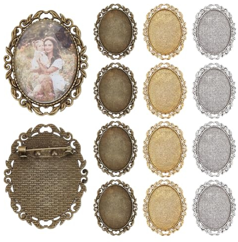 PH PandaHall 3 Farben Brosche Cabochon Einstellung 12pcs Vintage Broschen Blank Lünette Oval Brosche Pins Tabletts Cabochon Rahmen Foto Pins Basis für Hochzeit Graduierung Schmuck machen 51x40x2mm