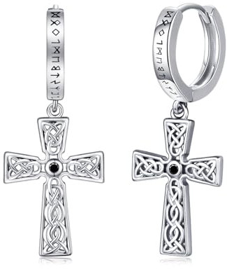 MEDWISE Keltisches Kreuz Creolen Ohrringe 925 Sterling Silber ViKing Kreuz Ohrringe Hängend Amulett Wikinger Schmuck Gothic Geschenk für Herren Sohn Jungen Damen Männer Weihnachts Geschenk