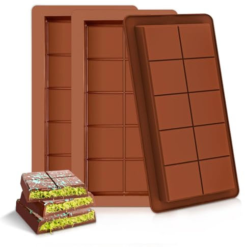 Silicone Chocolate Moulds, 3PACK Chocolate Bar for Stuffed Bar, 10 Cavity Thick Chocolate Bar Molds for DIY Baking Candy Silicone Ice Cube Maker