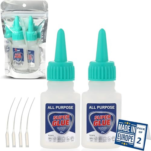 Super Glue All Purpose Clear, Waterproof Strong Glue for Everything 25g x 2PCs with Precision Tips, Superglue for Plastic, Wood, Metal Leather Paper Rubber, Jevellery, Superglue Strong