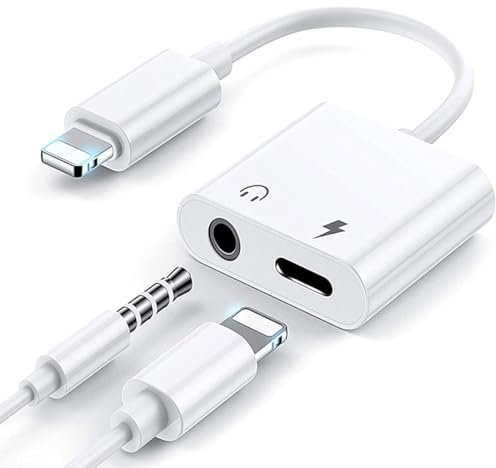 2 in 1 iPhone Kopfhörer Adapter und Laden,【MFi Zertifiziert】 Lightning auf 3,5mm Klinke Adapter iPhone Aux Adapter Schnellladung Ladegerät,Aux Audio Splitter Konverter für iPhone 14/13/12/11/X/XS/XR/8