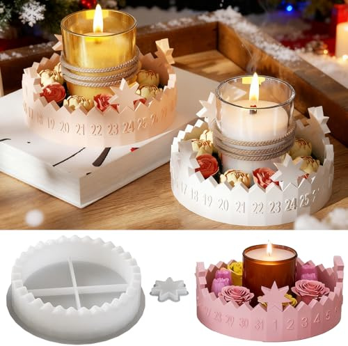 Silikonform Adventskalender Weihnachten – Silikon Gießform Adventskranz mit Zahlen und Glücksstern, Gießform für Kerzen, Seifen, Epoxidharz & Deko für Perfekten DIY-Weihnachtsschmuck
