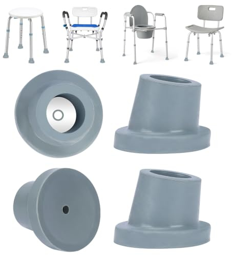 supregear Shower Chair Leg Caps, Heavy Duty Rubber, Fits 25 mm OD Sloped Round Legs Only, Non-Slip Replacement Feet for Bath Stool & Transfer Bench, 4 Pack, Grey