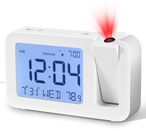 Projektionswecker, Wecker mit Projektion mit Temperaturanzeige, Anzeige von Datum und Wochentag, Wecker Digital Netzkabel inklusive, Projektionsuhr für Nachttisch und Schreibtisch im Schlafzimmer
