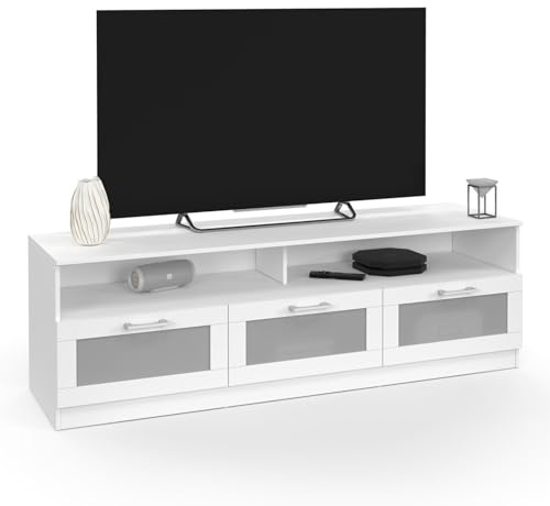 IDMarket - TV-Möbel 140 cm VITO gefrostete Türen weiß