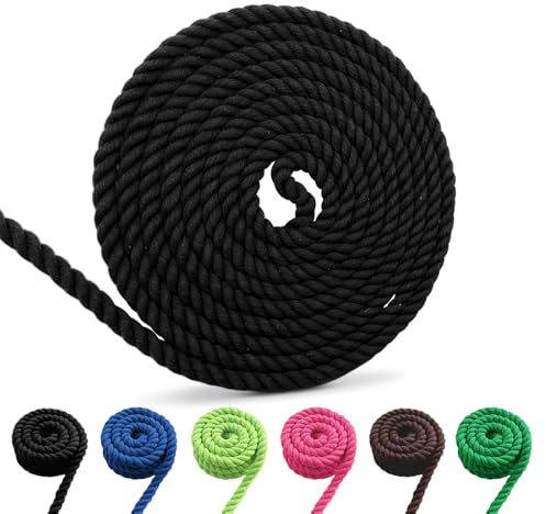 FOSER Cordón de algodón, cuerda de algodón, cuerda de hilo de macramé, diferentes tamaños, cuerda de algodón para manualidades, estilo bohemio (negro, 10 mm x 10 m)