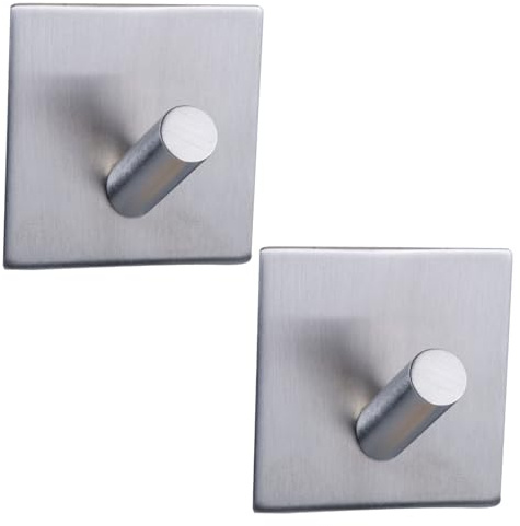 Neuhall Klebehaken Edelstahl gebürstet (2 Stück) Handtuchhaken ohne Bohren Handtuchhalter Wand selbstklebend montagefrei Haken für Badezimmer, Küche Quadratische Form