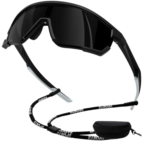 KANASTAL Cycling Glasses Mens Black Sunglasses Sports Polarised UV400