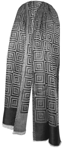 Lorenzo Cana - Herrenschal Seide - Kaschmir - Schal 50% Kaschmir 50% Seide jacquard gewebt Grau Schwarz 35 cm x 160 cm Schal Karomuster Kaschmirschal Seidenschal 7872711