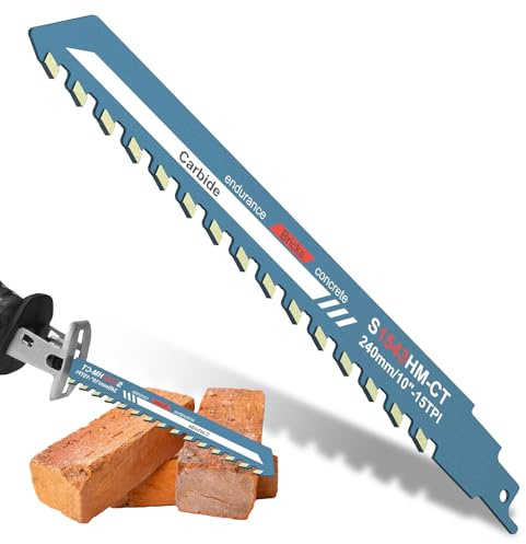 VEGCOO 2 Pcs 10in Reciprocating Saw Blade, Carbide Reciprocating Saw Blade, Durable Concrete Sabre Saws Blades for Brick, Concrete, Masonry Cutting