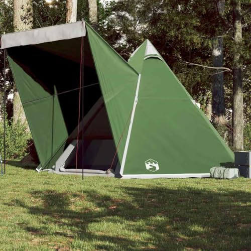 Familien Tipi-Zelt für 6 Personen, Grün, Wasserdichtes 185T Polyester mit PU-Beschichtung, 408x350x240cm Outdoor Camping Zelt mit E-Anschluss, Tragetasche