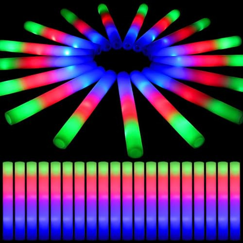 DkevEu 30pcs LED Leuchtstäbe Schaumstoff, leuchtstab kinder, 3 Beleuchtungsmodi - LED Leuchtstab für Party & Hochzeit, Kinderfreundliche LED Stäbe knicklicht