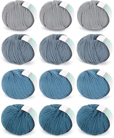 Coopay 600g Merinowolle zum Stricken, Dicke Merino Wolle zum Häkeln, Blau | 12x50g Superweich Sockenwolle 4Fädig, Häkelgarn aus 98% Merinowolle und 2% Baumwolle, Strickwolle für Kleidung, Schal, Tücher
