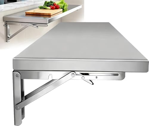 BLUEZY Wandklapptisch Aus Edelstahl, Klapptisch Wand Kratzfest, Wasserdicht Und Feuchtigkeitsbeständig, Platzsparendes Tisch Für Balkone, Schlafzimmer, Küchen, Wohnzimmer Und Esswagen 60 * 35cm