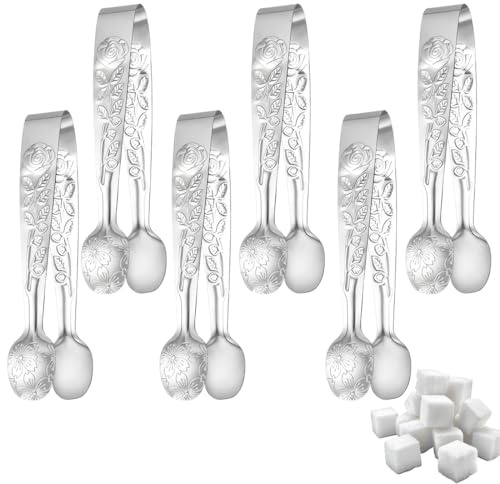 YIPFEN 6 PCS Mini Pinze da Cucina, Pinze per Zucchero, Cubetti Ghiaccio, Insalata, Dolci, Caramelle, Pinze da Servizio in Acciaio Inox per Matrimonio, Festa, Bar, Buffet, Grigliata, Picnic