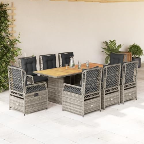 KKHOMEI Gartenmöbel Set 8 Verstellbare Hochlehner Stühlen mit Tisch Rattan Essgruppe 8 Personen Garten Sitzgruppe mit Auflagen Terrassenmöbel Außen Sitzgarnitur Grau-11