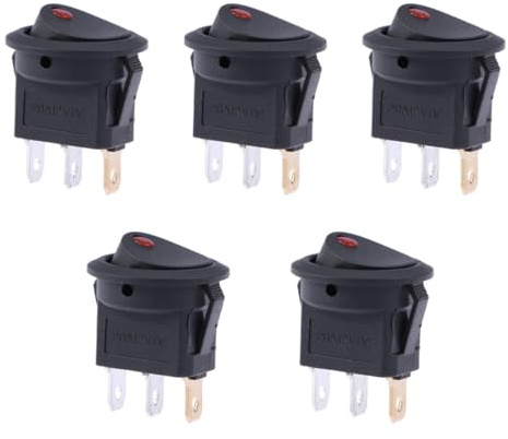 COMPUKAS 5 Pulsadores LED Redondos de Encendido y Apagado de 3 Pines, 12 V y 16, para Motocicleta y Barco, Botón Pulsador Momentáneo y Carcasa de Plástico Abs Color Color Aleatorio