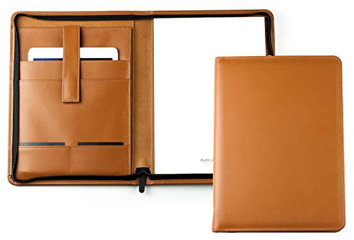 DELMON VARONE - Personalisierbare Tablet Schreibmappe DIN A4 aus Premium Boxcalf Leder braun, Organizer Konferenzmappe mit Notizblock und Stiftschlaufe, Dokumentenmappe mit Reißverschluss