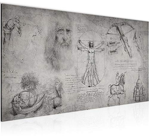 Runa Art Wandbild Leonardo Da Vinci 1 Teilig 100 x 40 cm Modern Bild auf Vlies Leinwand Skizze Renaissance Wohnzimmer Schlafzimmer Grau 008912c