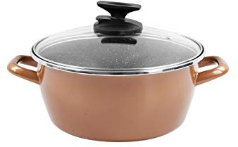 Magefesa Copper - Cacerola 20cm de acero vitrificado exterior color cobre. Antiadherente bicapa reforzado efecto piedra, apta para todo tipo de cocinas, especial inducción. 50% de ahorro energético.