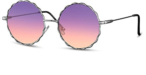 Cheapass Sonnenbrille Rund Silber Metall Hippie Festival Sonnenbrille mit durchscheinend Purple bis Pink Farbverlauf Linsen für Frauen
