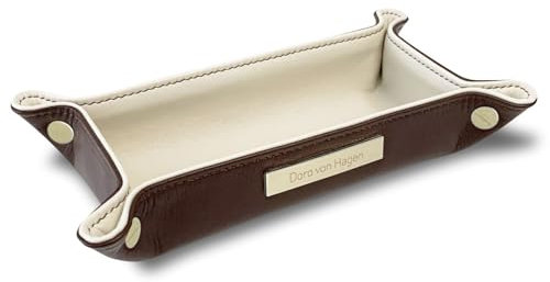 Doro von Hagen® Leder Schlüsselschale, kleiner Taschenleerer, Schmuckablage, Uhrenablage 18 x 10cm, aussen Kastanie Braun, innen Creme. Handgefertigt in unserem Atelier