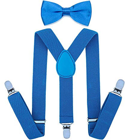 SUNTRADE Kinder-Hosenträger mit elastischer Y-Form, verstellbar mit Clips und Fliege für Jungen und Mädchen (Himmelblau)