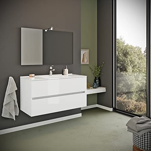 Kiamami Valentina Mueble de baño con cajones 100cm Lavabo y Espejo Blanco Alto Brillo | Benaco