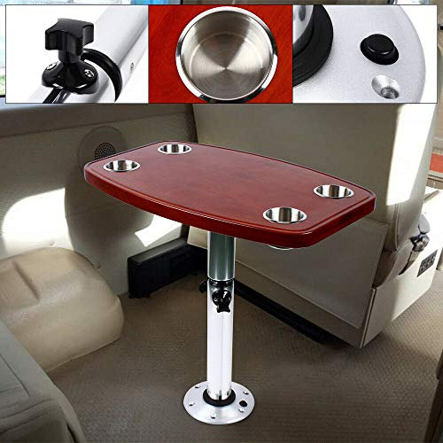 Kaibrite Bootstisch, 4 Getränkehaltern Teleskopisch Marine Boot RV Motorheim 600 * 380mm auf Boots Yachtdecks, Bootstisch Lackierte Eiche Tischplatte Tischgestell