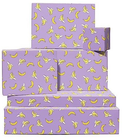 Central 23 - Lila Geschenkverpackung - 6 Blatt Geschenkpapier zum Geburtstag - Gelbe Bananen - Für Männer Frauen Kinder - Recycelbar