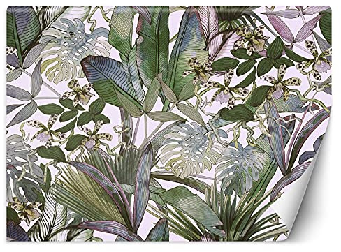 Feeby Carta Da Parati Sulla Fliselina Piante Tropicali Fiori 250x175 cm verde Decorazione Da Muro Include Colla Soggiorno Camera Da Letto Sala Ufficio Motivo Floreale Esotico