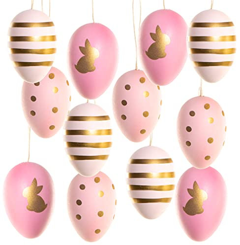 Logbuch-Verlag 12 Ostereier aus Kunststoff pink gold - rosa-farbene Ostem Eier zum Aufhängen - Deko Osterstrauch 6 cm