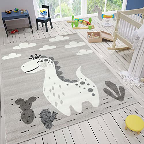 VIMODA Kinderteppich Teppich Kinderzimmer Babyteppich mit lächelndem Dinosaurier für Mädchen und Jungs, Maße:120x170 cm