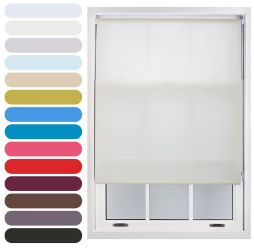 FURNISHED Persiana Enrollable Recortable con luz Natural para Ventanas, fácil de Instalar, Tela no Opaca, Kit Completo para Cocina, Sala de Estar y Dormitorio, Crema, 145W x 165H cm