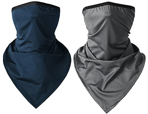 VOANZO 2 Stück Multifunktionale Outdoor Sports Atmungsaktive Eisseide Sonnencreme Halbgesichtsmaske Magic Scarf Bandana zum Reiten Motorrad Wandern Angeln (Marineblau + Grau)