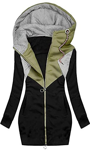 BSWFA Damen Sweatjacke Hoodie Jacke Reißverschluss Kapuzenpullover Langarm Kapuzenjacke Lange Mantel Sweatshirt Mit Kapuze Herbst Winter Pullover Jacken Hoodie Outwear mit Taschen (#01C-Green, XL)