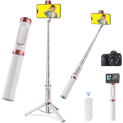 COLORLIZARD Selfie Stick Tripod with Remote,Aluminum Alloy Phone Tripod, Bluetooth Remote and 270°Rotation Stand Compatible with iPhone and Android Phone (weiß)
