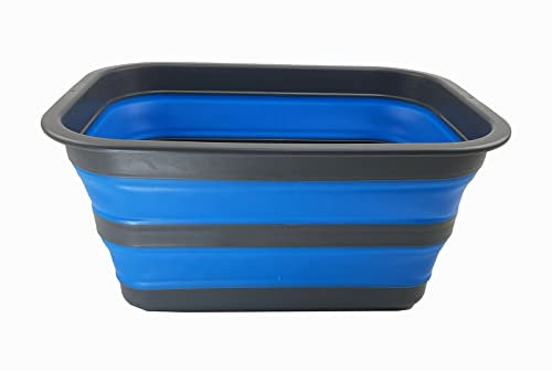 SAMMART 12L zusammenklappbare Wanne – tragbares Picknick-Tablett für den Außenbereich – tragbares Waschbecken – platzsparende Kunststoff-Waschwanne (Grau/Blau)