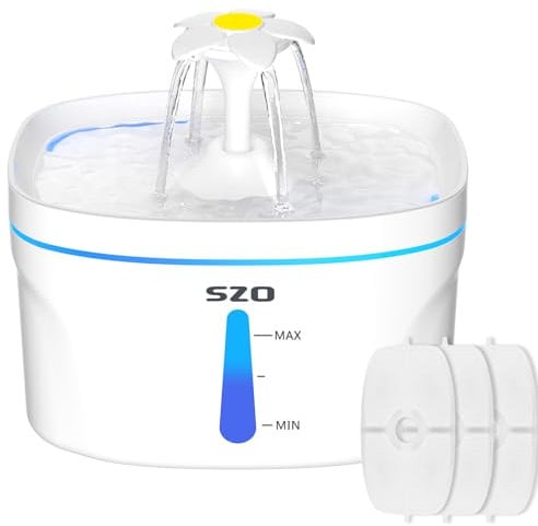 SZO Fontaine à Boire pour Chat d'intérieur Ultra Silencieuse de 2,5 L avec lumière LED Filtre à Charbon Actif Bol d'eau de Fontaine pour Plusieurs Animaux de Compagnie