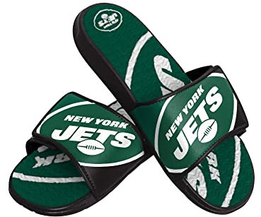 FOCO New York Jets NFL Colorblock Big Logo Gel Slide Black Green Badelatschen Hausschuhe - S