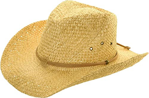 Fidra Unisex Natural Straw Cowboy Hat with Leather Headband (one Size) Fast Post 48-72 Hour delivery
