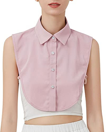 Chemisier amovible pour femme avec volants solides et faux col, taille semi-élastique, col chemise Pull rayé femme, Rose, taille unique
