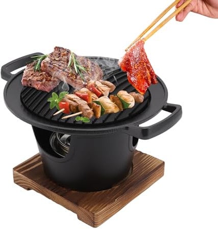 Mini Griglia Hibachi, Griglia Yakiniku Monodose in Stile Coreano Giapponese Griglia da Tavolo Individuale Mini Barbecue Portatile Griglia a Carbone per Interni Ed Esterni