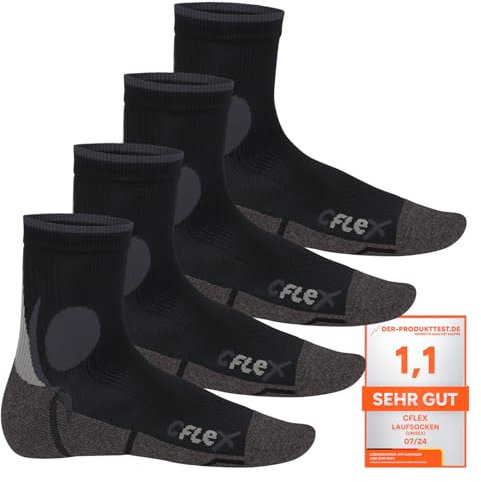 CFLEX Damen und Herren Running Funktions-Socken (4 Paar) Laufsocken - Schwarz-Grau 35-38