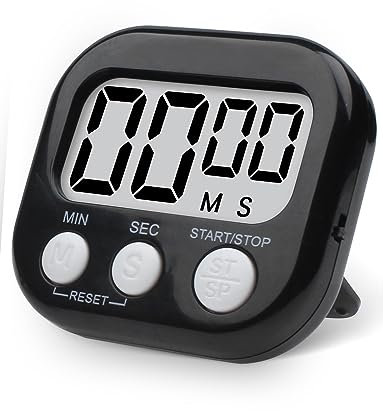 Pitasha Minuteur de Cuisine Numérique, Chronomètre Magnétique avec Alarme, Grand écran LCD pour Cuisine, étudier,Classe (Noir-Blanc)