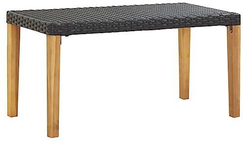 Homgoday Gartenbank 120 cm Schwarz Polyrattan und Massivholz Akazienbank Gartenbank Balkonbank Strapazierfähige Bank für Balkon Terrasse & Garten