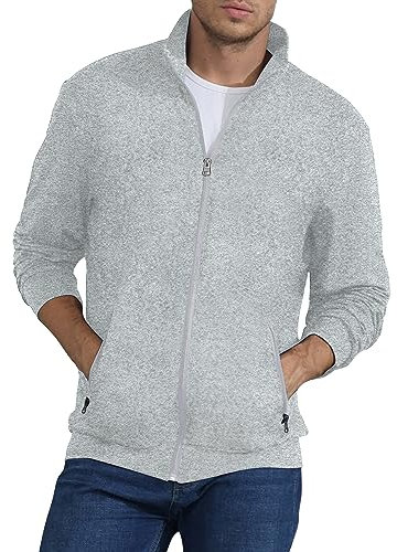Mens Sweatshirt Full Zip Active Stretchable Jacket Lightweight Long Sleeve Jacket Light Grey XL